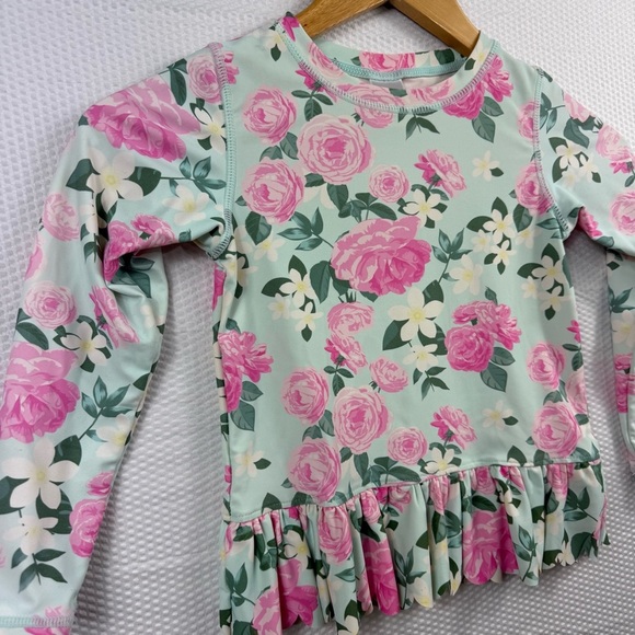 Ruffle Butts Pink and Green Floral Rash Guard sz 5 - Picture 2 of 5